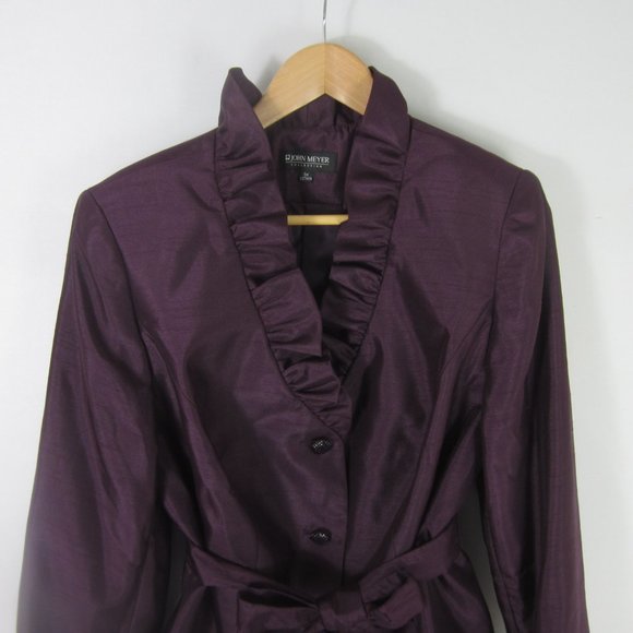New John Meyer Womens 16W Berry Purple LS Ruffle Trim Blazer Sash NWT $300.00 XL - Picture 2 of 11